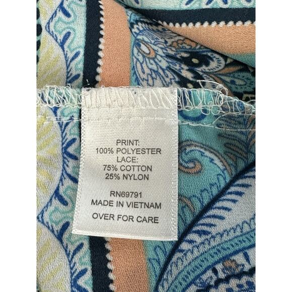 Valerie Stevens Women's colorful peasant bohemian Blouse M Lace Back Tie Front - Picture 10 of 13